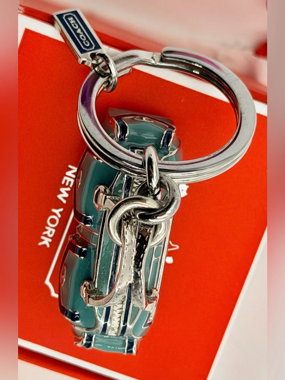 RARE Vintage Coach 3D Enamel Pocket Satchel Bag Charm - Teal/Navy NWOT